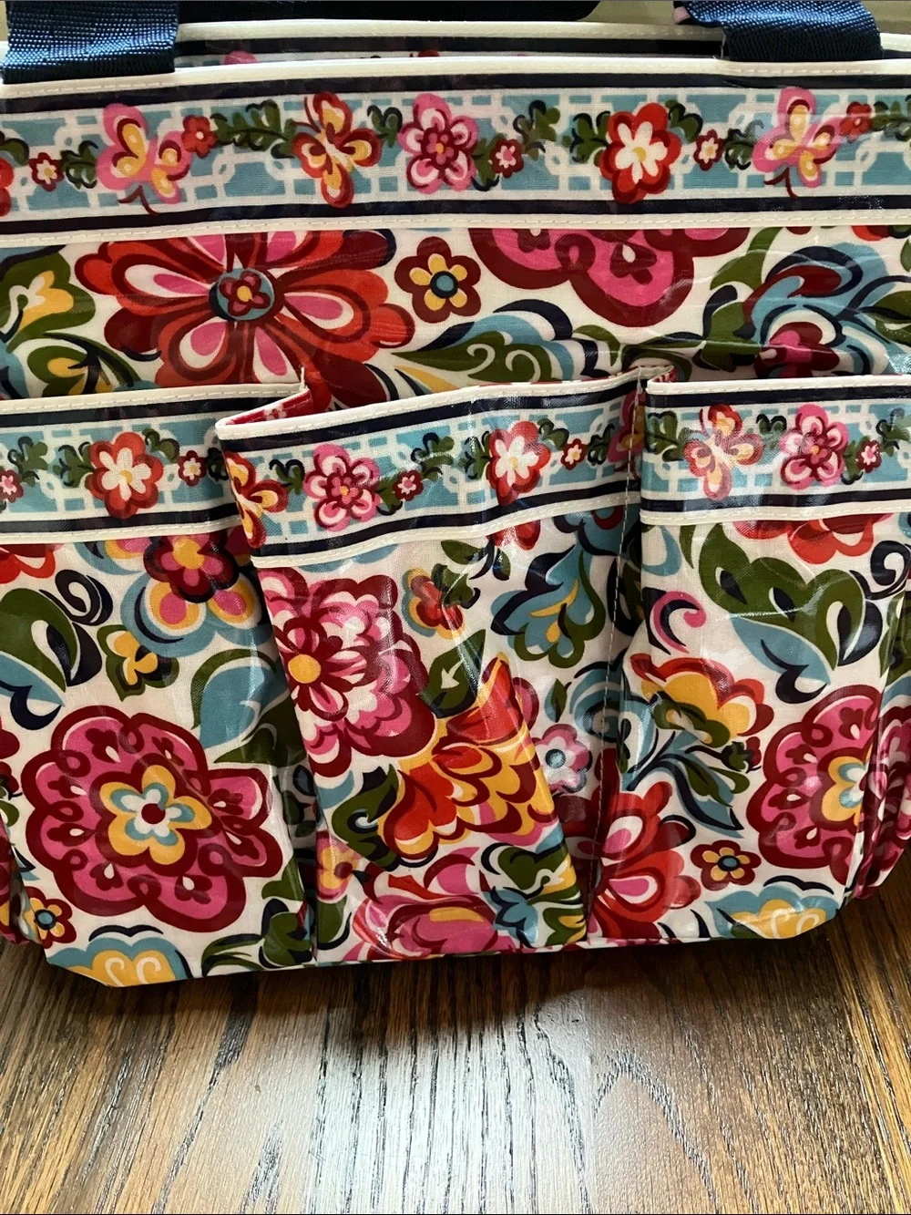 💐NWT Vera Bradley Floral Multicolor Gardening Tote with Navy Handles💐 - Picture 4 of 7